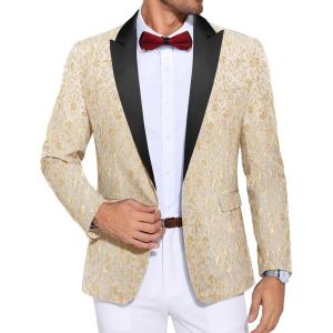 imageCOOFANDY Mens Paisley Tuxedo Jacket One Button Dress Suit Jacket Floral Blazer for Dinner Party Prom Wedding1  Golden