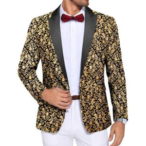 imageCOOFANDY Mens Paisley Tuxedo Jacket One Button Dress Suit Jacket Floral Blazer for Dinner Party Prom Wedding1  Golden Yellow