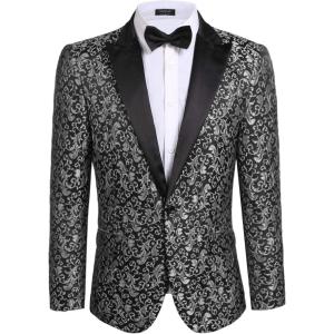 imageCOOFANDY Mens Paisley Tuxedo Jacket One Button Dress Suit Jacket Floral Blazer for Dinner Party Prom Wedding1  Grey