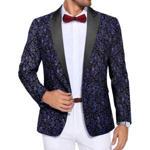imageCOOFANDY Mens Paisley Tuxedo Jacket One Button Dress Suit Jacket Floral Blazer for Dinner Party Prom Wedding1  Navy Blue