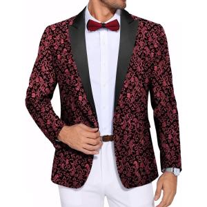 imageCOOFANDY Mens Paisley Tuxedo Jacket One Button Dress Suit Jacket Floral Blazer for Dinner Party Prom Wedding1  Red