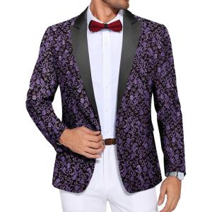 imageCOOFANDY Mens Paisley Tuxedo Jacket One Button Dress Suit Jacket Floral Blazer for Dinner Party Prom Wedding1 Purple