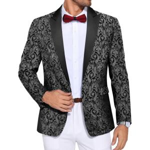 imageCOOFANDY Mens Paisley Tuxedo Jacket One Button Dress Suit Jacket Floral Blazer for Dinner Party Prom Wedding6  Black