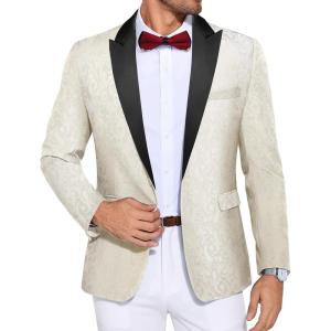 imageCOOFANDY Mens Paisley Tuxedo Jacket One Button Dress Suit Jacket Floral Blazer for Dinner Party Prom Wedding6  White