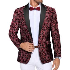 imageCOOFANDY Mens Paisley Tuxedo Jacket One Button Dress Suit Jacket Floral Blazer for Dinner Party Prom Wedding6  Wine Red