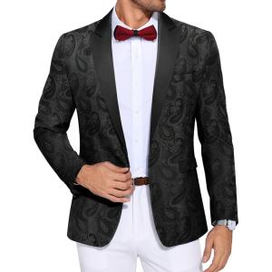 imageCOOFANDY Mens Paisley Tuxedo Jacket One Button Dress Suit Jacket Floral Blazer for Dinner Party Prom WeddingBlack Paisley