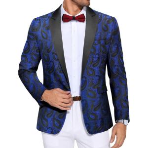 imageCOOFANDY Mens Paisley Tuxedo Jacket One Button Dress Suit Jacket Floral Blazer for Dinner Party Prom WeddingBlue Paisley