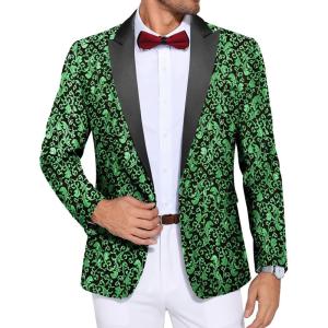 imageCOOFANDY Mens Paisley Tuxedo Jacket One Button Dress Suit Jacket Floral Blazer for Dinner Party Prom WeddingGreen Floral