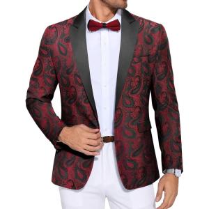 imageCOOFANDY Mens Paisley Tuxedo Jacket One Button Dress Suit Jacket Floral Blazer for Dinner Party Prom WeddingRed Paisley