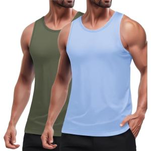imageCOOFANDY Mens Workout Tank Tops Quick Dry Muscle T Shirts Sleeveless Bodybuilding Fitness Gym TanksLight BlueArmy Green