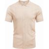 imageCOOFANDY Mens Knit Button Down Shirt Short Sleeve Cuban Guayabera Shirts Casual Textured Polo Summer TopsApricot