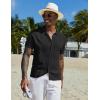 imageCOOFANDY Mens Knit Button Down Shirt Short Sleeve Cuban Guayabera Shirts Casual Textured Polo Summer TopsBlack