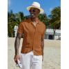 imageCOOFANDY Mens Knit Button Down Shirt Short Sleeve Cuban Guayabera Shirts Casual Textured Polo Summer TopsCaramel