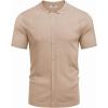 imageCOOFANDY Mens Knit Button Down Shirt Short Sleeve Cuban Guayabera Shirts Casual Textured Polo Summer TopsKhaki