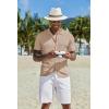 imageCOOFANDY Mens Knit Button Down Shirt Short Sleeve Cuban Guayabera Shirts Casual Textured Polo Summer TopsKhaki