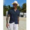 imageCOOFANDY Mens Knit Button Down Shirt Short Sleeve Cuban Guayabera Shirts Casual Textured Polo Summer TopsNavy Blue