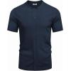 imageCOOFANDY Mens Knit Button Down Shirt Short Sleeve Cuban Guayabera Shirts Casual Textured Polo Summer TopsNavy Blue