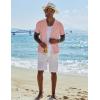 imageCOOFANDY Mens Knit Button Down Shirt Short Sleeve Cuban Guayabera Shirts Casual Textured Polo Summer TopsPink