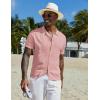 imageCOOFANDY Mens Knit Button Down Shirt Short Sleeve Cuban Guayabera Shirts Casual Textured Polo Summer TopsPink