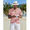 imageCOOFANDY Mens Knit Button Down Shirt Short Sleeve Cuban Guayabera Shirts Casual Textured Polo Summer TopsPink