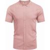 imageCOOFANDY Mens Knit Button Down Shirt Short Sleeve Cuban Guayabera Shirts Casual Textured Polo Summer TopsPink