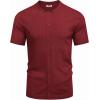 imageCOOFANDY Mens Knit Button Down Shirt Short Sleeve Cuban Guayabera Shirts Casual Textured Polo Summer TopsWine Red