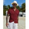 imageCOOFANDY Mens Knit Button Down Shirt Short Sleeve Cuban Guayabera Shirts Casual Textured Polo Summer TopsWine Red