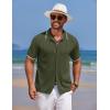 imageCOOFANDY Mens Knit Polo Shirts Button Down Short Sleeve Shirt Summer Casual Beach Vacation TopsArmy Green