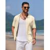 imageCOOFANDY Mens Knit Polo Shirts Button Down Short Sleeve Shirt Summer Casual Beach Vacation TopsCream
