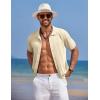 imageCOOFANDY Mens Knit Polo Shirts Button Down Short Sleeve Shirt Summer Casual Beach Vacation TopsCream