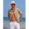imageCOOFANDY Mens Knit Polo Shirts Button Down Short Sleeve Shirt Summer Casual Beach Vacation TopsKhaki