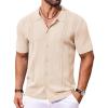 imageCOOFANDY Mens Knit Button Down Shirt Short Sleeve Cuban Guayabera Shirts Casual Textured Polo Summer TopsApricot