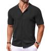 imageCOOFANDY Mens Knit Button Down Shirt Short Sleeve Cuban Guayabera Shirts Casual Textured Polo Summer TopsBlack