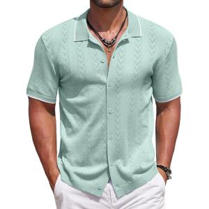 imageCOOFANDY Mens Knit Polo Shirts Button Down Short Sleeve Shirt Summer Casual Beach Vacation TopsLight Green