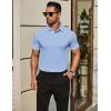 imageCOOFANDY Mens Polo Shirts Short Sleeve Slim Fit Casual Solid Basic Golf Shirt Collared TShirtLight Blue