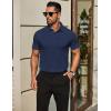 imageCOOFANDY Mens Polo Shirts Short Sleeve Slim Fit Casual Solid Basic Golf Shirt Collared TShirtNavy Blue