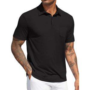 imageCOOFANDY Mens Polo Shirts Short Sleeve Casual Golf Shirt Basic Solid Color Collared TShirt Stylish Summer Polo T ShirtBlack