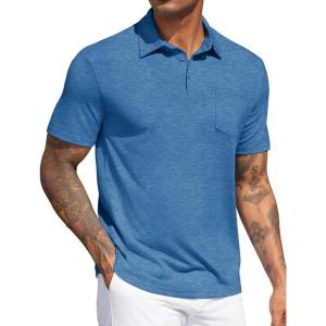 imageCOOFANDY Mens Polo Shirts Short Sleeve Casual Golf Shirt Basic Solid Color Collared TShirt Stylish Summer Polo T ShirtBlue