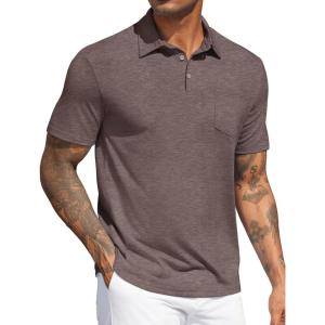 imageCOOFANDY Mens Polo Shirts Short Sleeve Casual Golf Shirt Basic Solid Color Collared TShirt Stylish Summer Polo T ShirtBrown