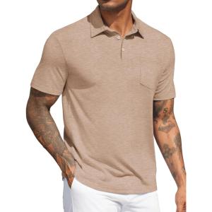 imageCOOFANDY Mens Polo Shirts Short Sleeve Casual Golf Shirt Basic Solid Color Collared TShirt Stylish Summer Polo T ShirtKhaki