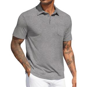 imageCOOFANDY Mens Polo Shirts Short Sleeve Casual Golf Shirt Basic Solid Color Collared TShirt Stylish Summer Polo T ShirtLight Grey