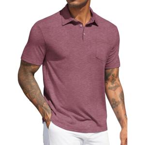 imageCOOFANDY Mens Polo Shirts Short Sleeve Casual Golf Shirt Basic Solid Color Collared TShirt Stylish Summer Polo T ShirtWine Red