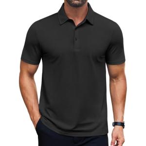 imageCOOFANDY Mens Polo Shirts Short Sleeve Slim Fit Casual Solid Basic Golf Shirt Collared TShirtBlack