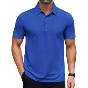 imageCOOFANDY Mens Polo Shirts Short Sleeve Slim Fit Casual Solid Basic Golf Shirt Collared TShirtBlue