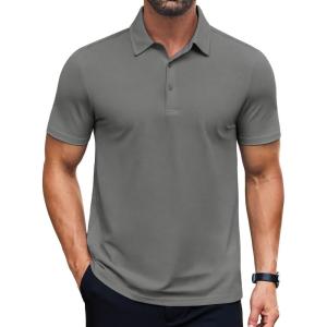 imageCOOFANDY Mens Polo Shirts Short Sleeve Slim Fit Casual Solid Basic Golf Shirt Collared TShirtDark Grey