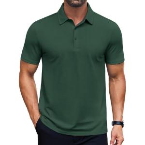 imageCOOFANDY Mens Polo Shirts Short Sleeve Slim Fit Casual Solid Basic Golf Shirt Collared TShirtGreen