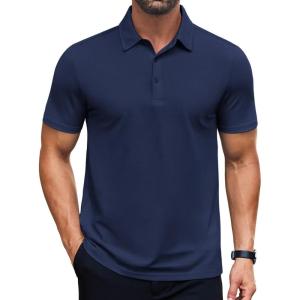 imageCOOFANDY Mens Polo Shirts Short Sleeve Slim Fit Casual Solid Basic Golf Shirt Collared TShirtNavy Blue