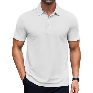imageCOOFANDY Mens Polo Shirts Short Sleeve Slim Fit Casual Solid Basic Golf Shirt Collared TShirtWhite