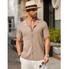 imageCOOFANDY Mens Knit Button Down Shirt Short Sleeve Polo Sweater Summer Casual Shirts Cuban Beach TopsKhaki