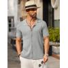 imageCOOFANDY Mens Knit Button Down Shirt Short Sleeve Polo Sweater Summer Casual Shirts Cuban Beach TopsLight Grey